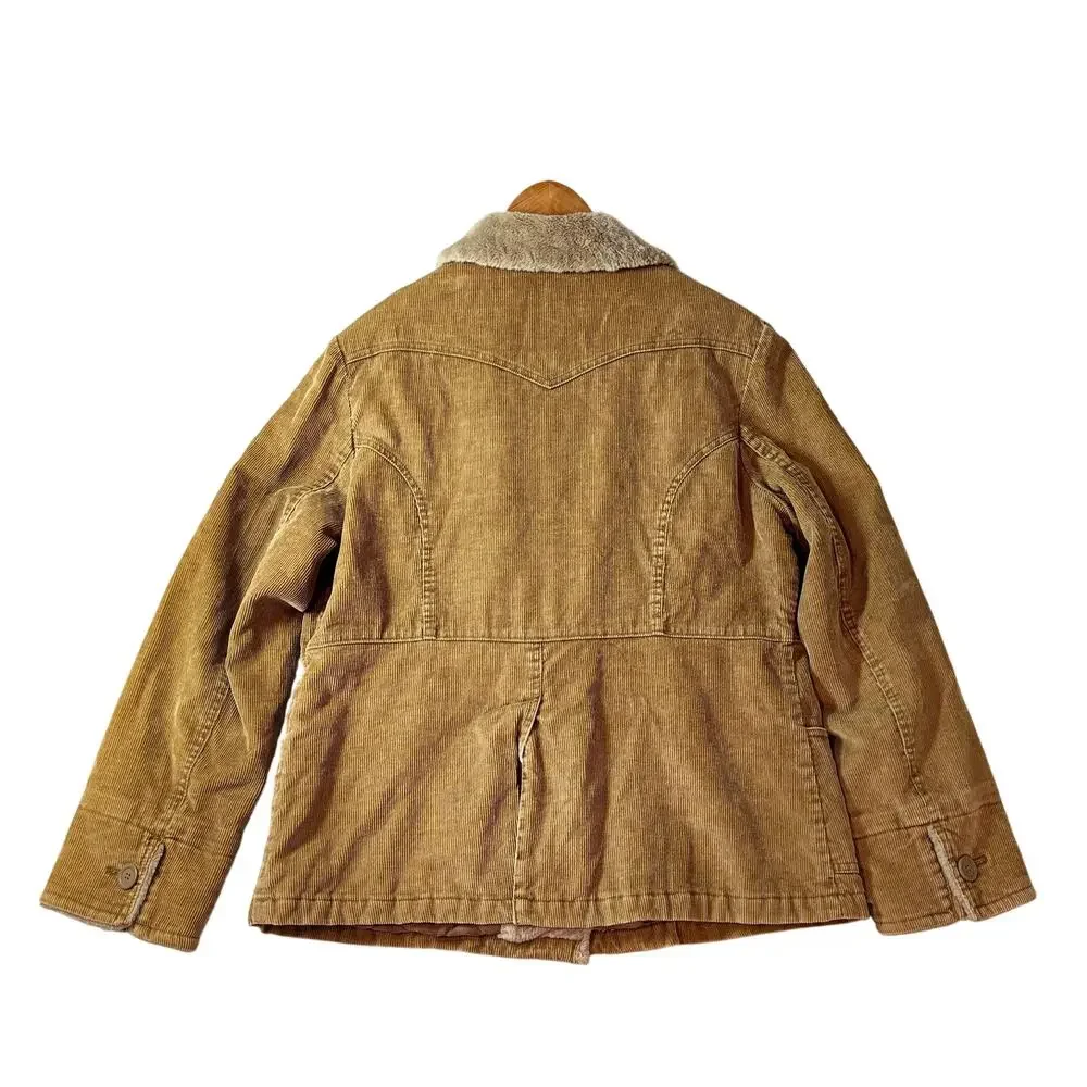 Vintage North Crest Jacket Womens XL 18 Brown Tan Corduroy Faux Fur Collar 90s - Picture 3 of 9